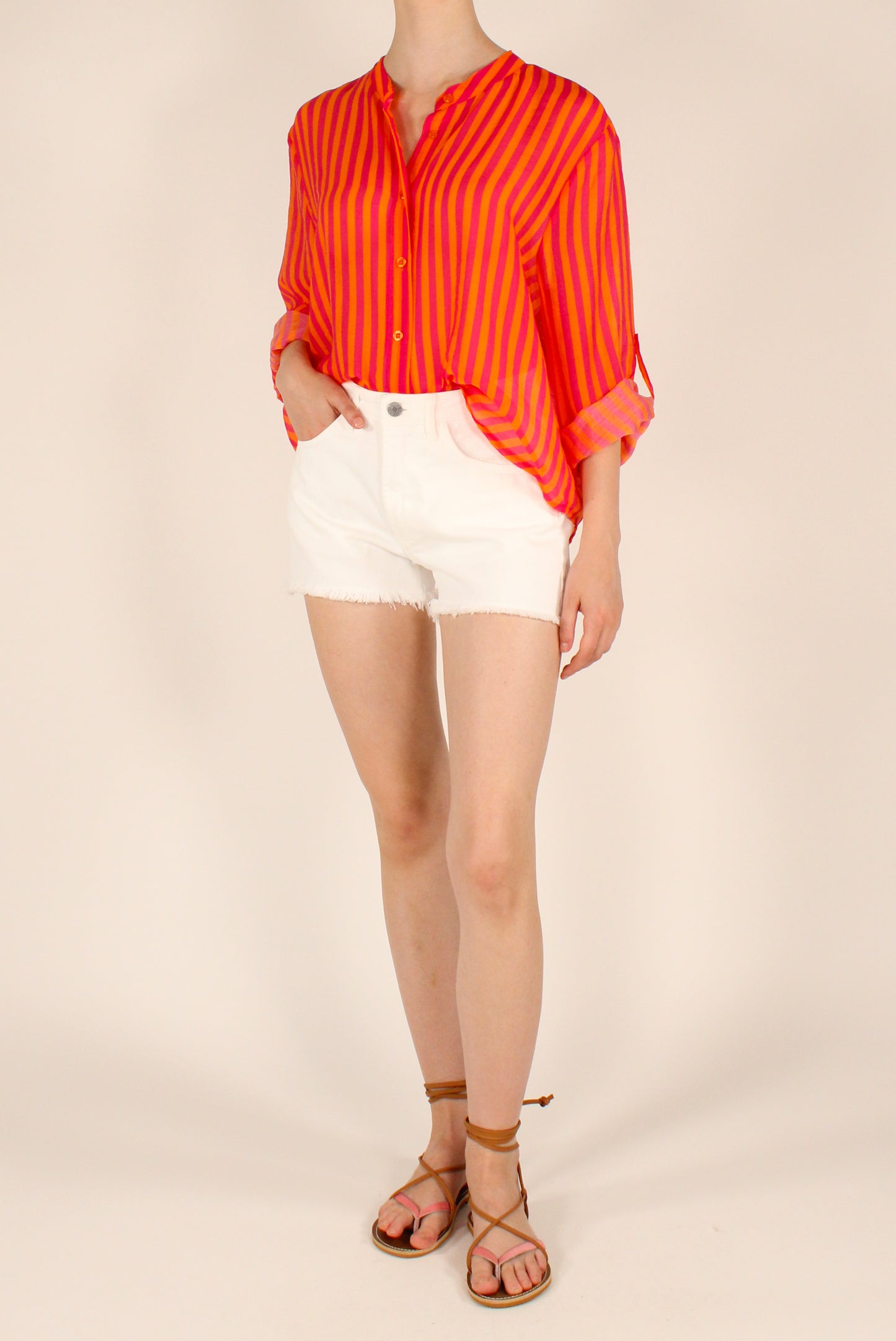 Camicia Coreana a Righe in Mussola