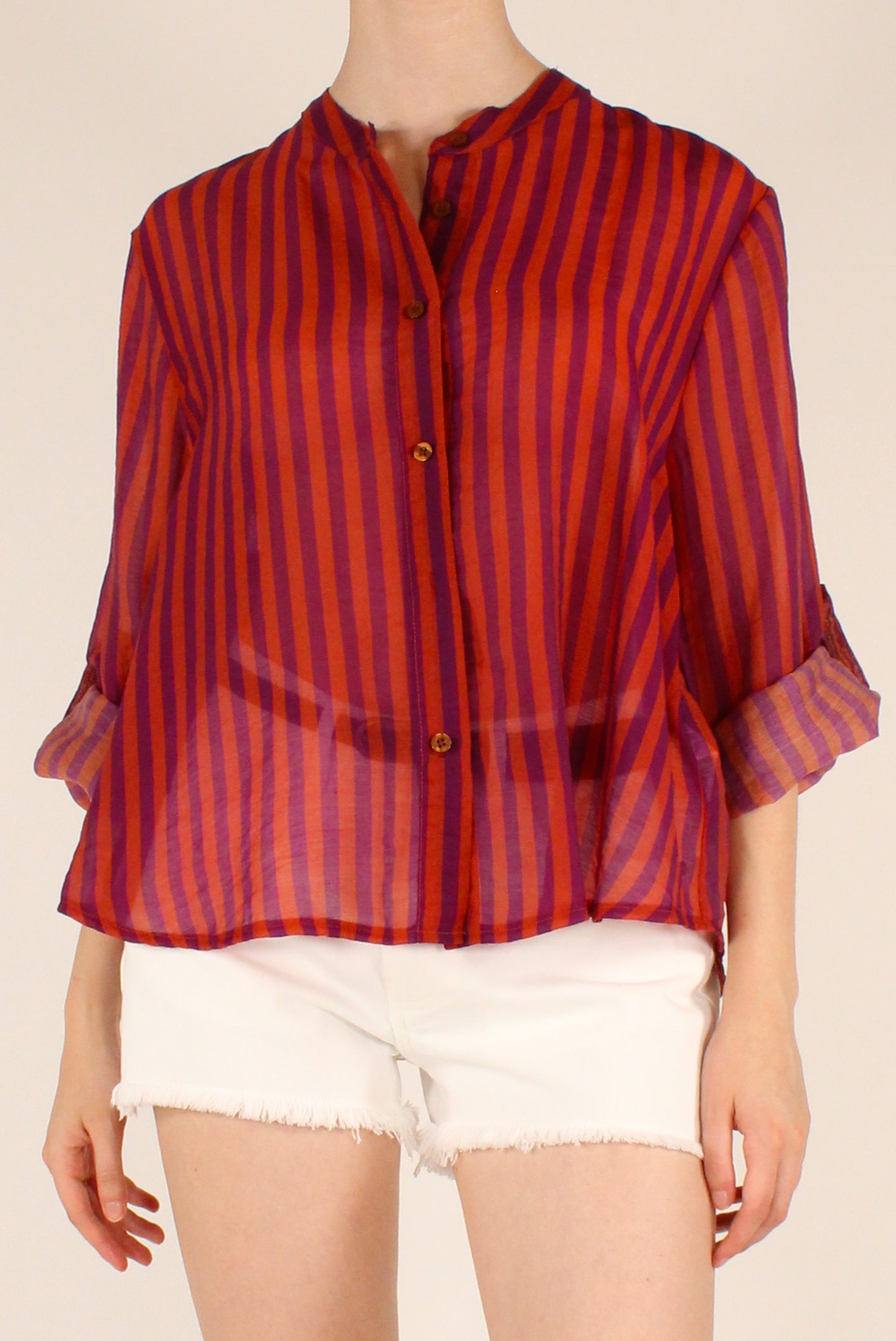 Camicia Coreana a Righe in Mussola