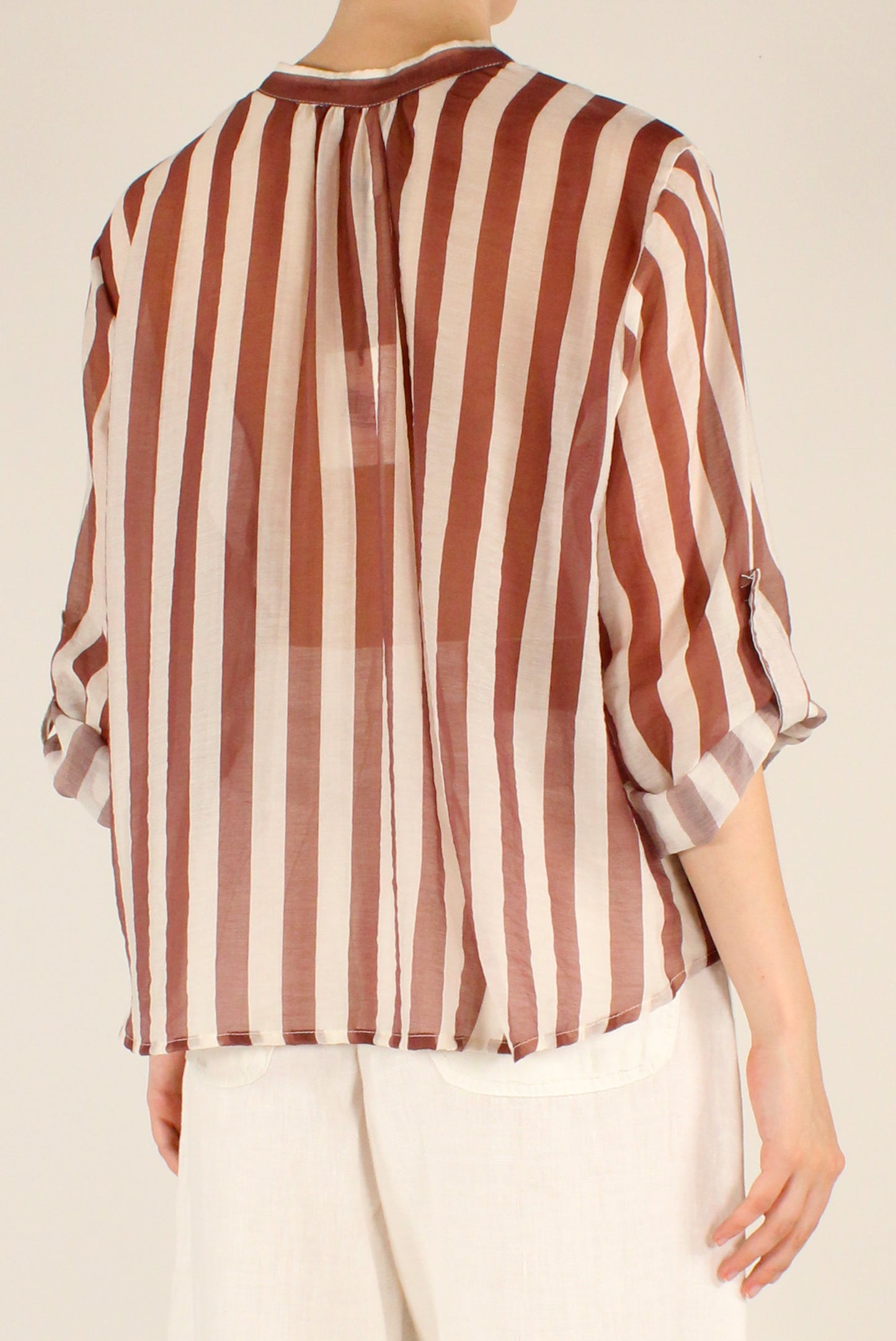 Camicia Coreana a Righe con Ricamo