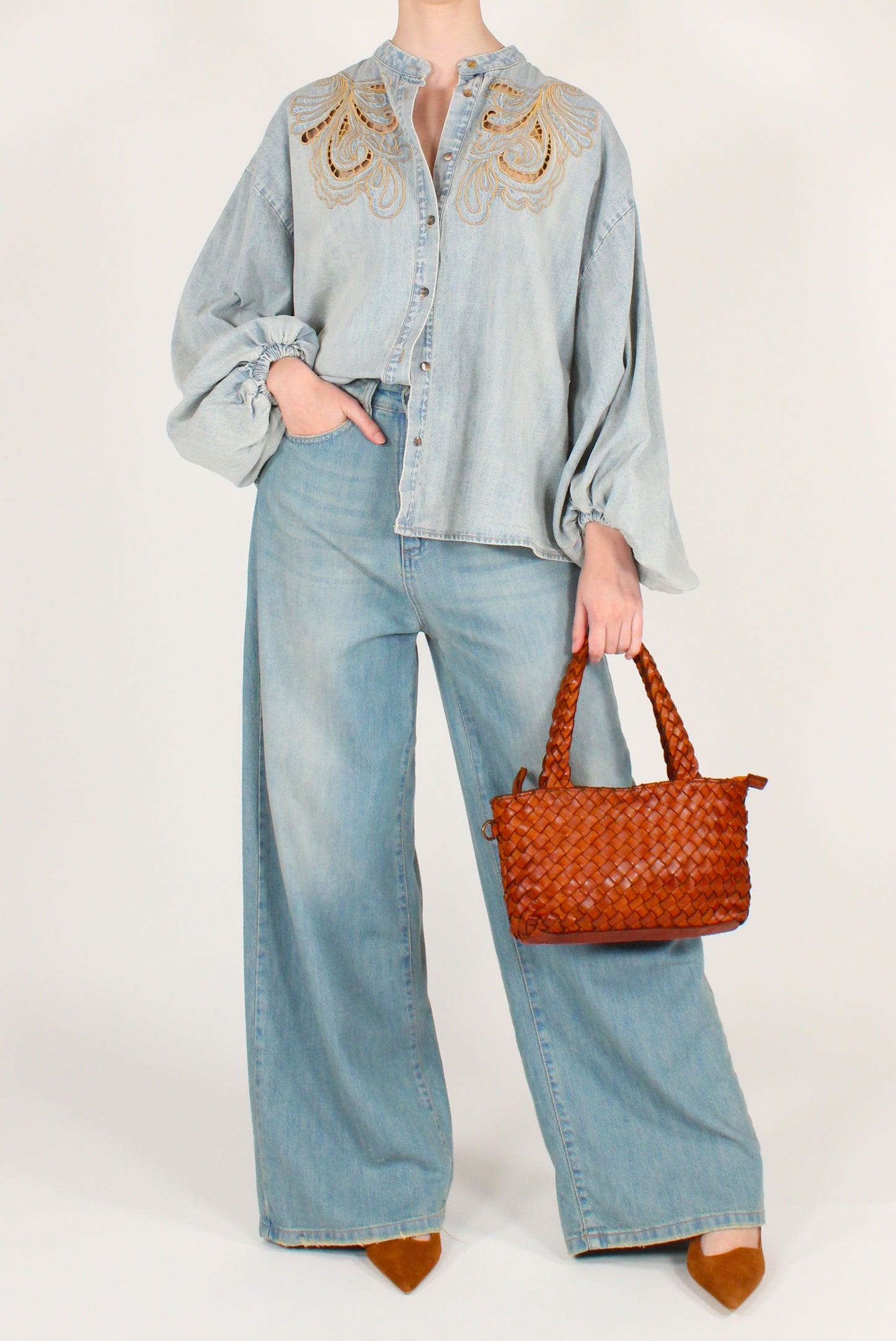 Camicia in Denim con Ricami