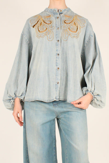Camicia in Denim con Ricami