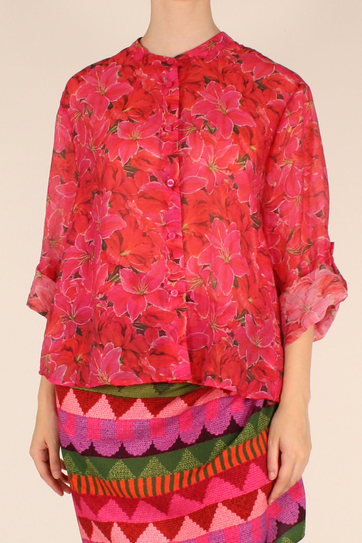 Camicia Stampa Fiore Rosso