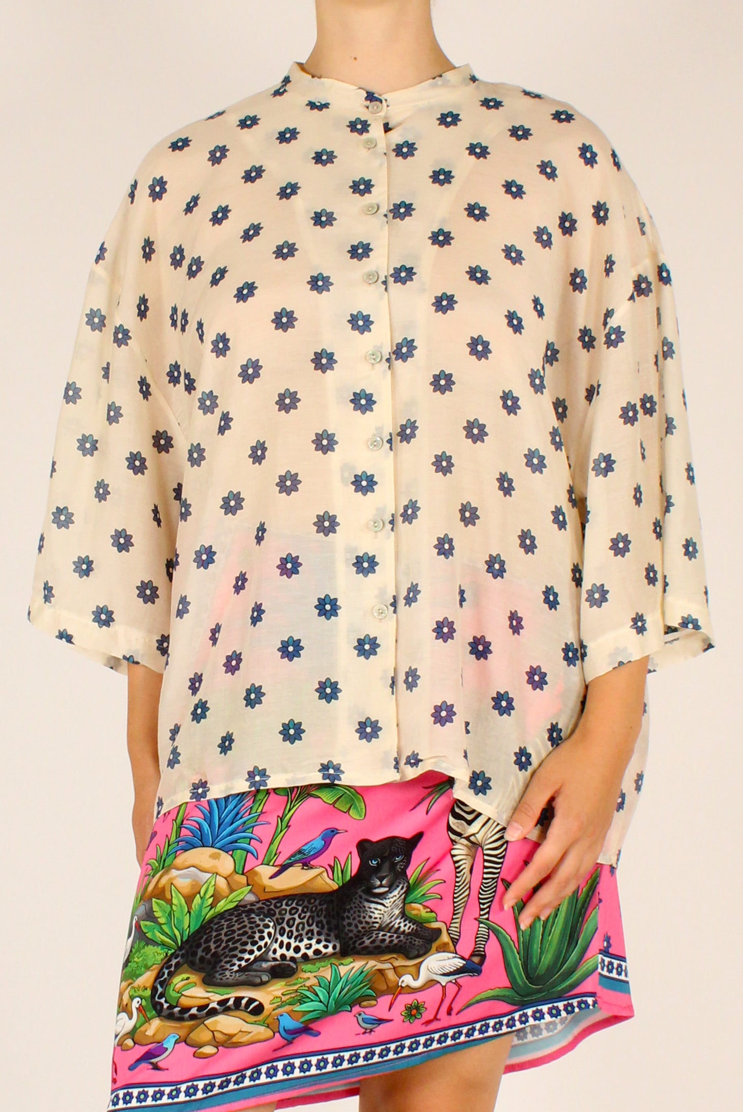 Camicia Over Stampa Fiorellini Blu