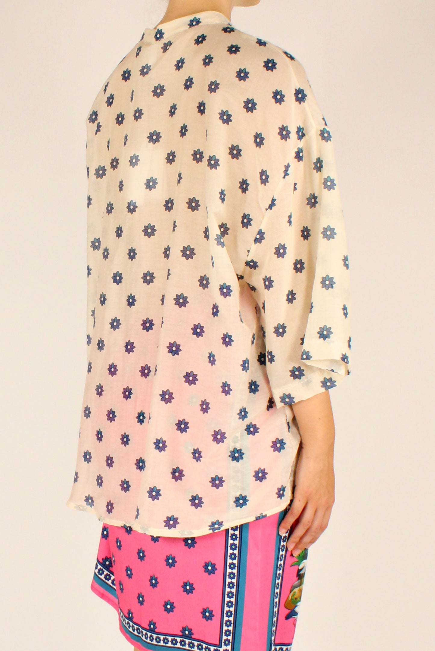 Camicia Over Stampa Fiorellini Blu