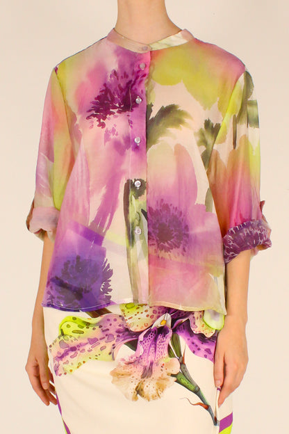 Camicia Stampa Floreale Viola