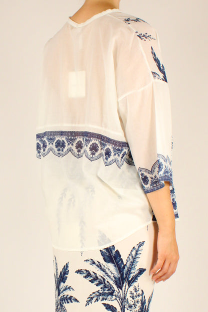 Camicia Over Stampa Giungla Bianco e Blu