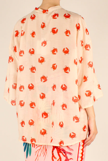 Camicia Over Stampa Granchi in Mussola di Cotone