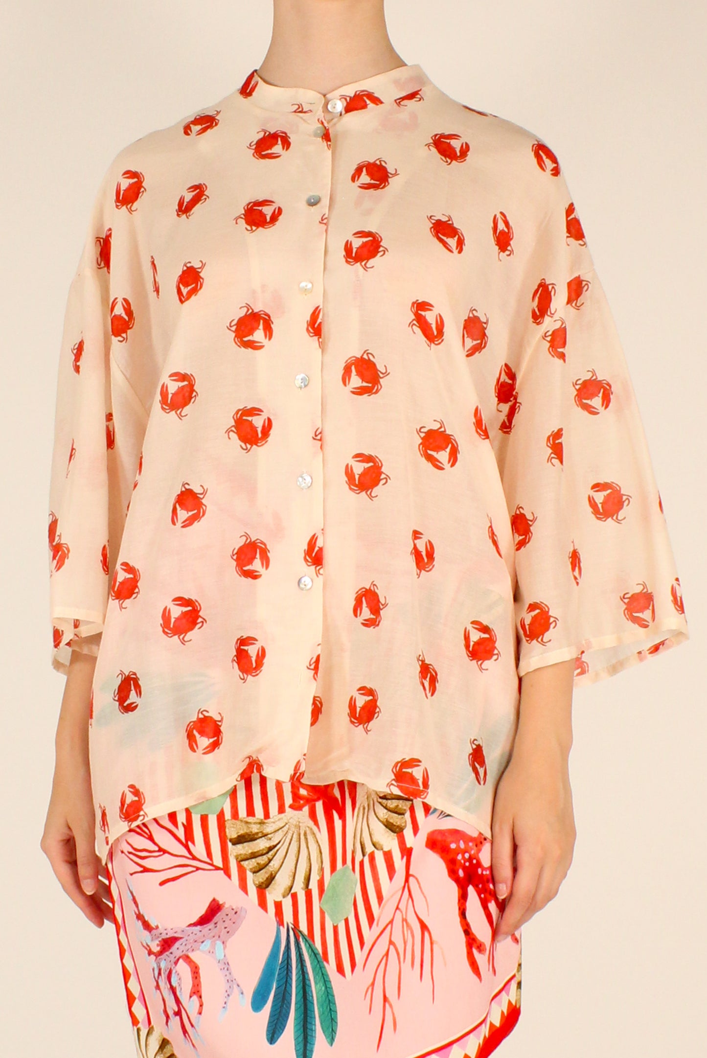 Camicia Over Stampa Granchi in Mussola di Cotone