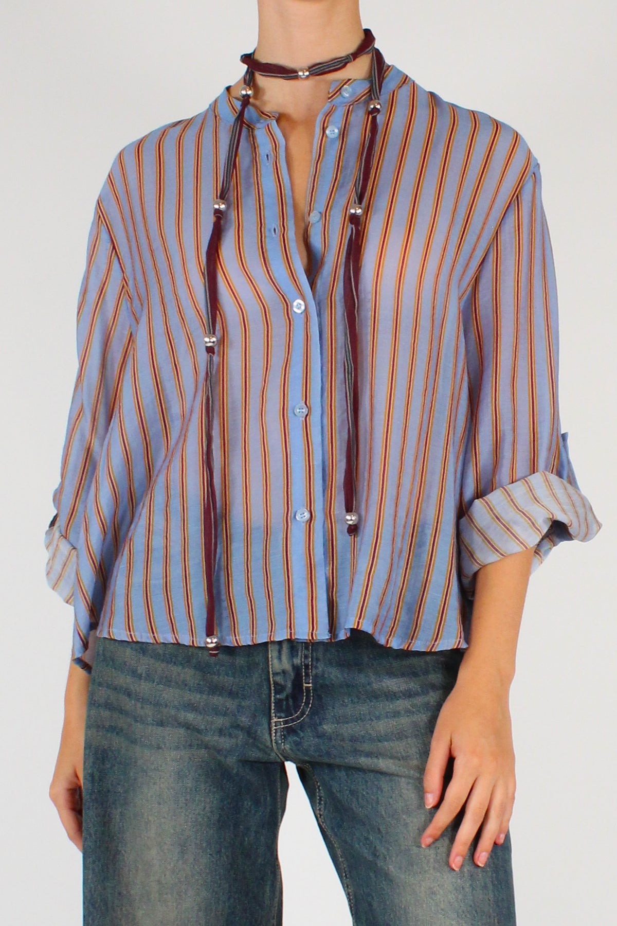 Camicia Coreana a Righe Sfondo Celeste