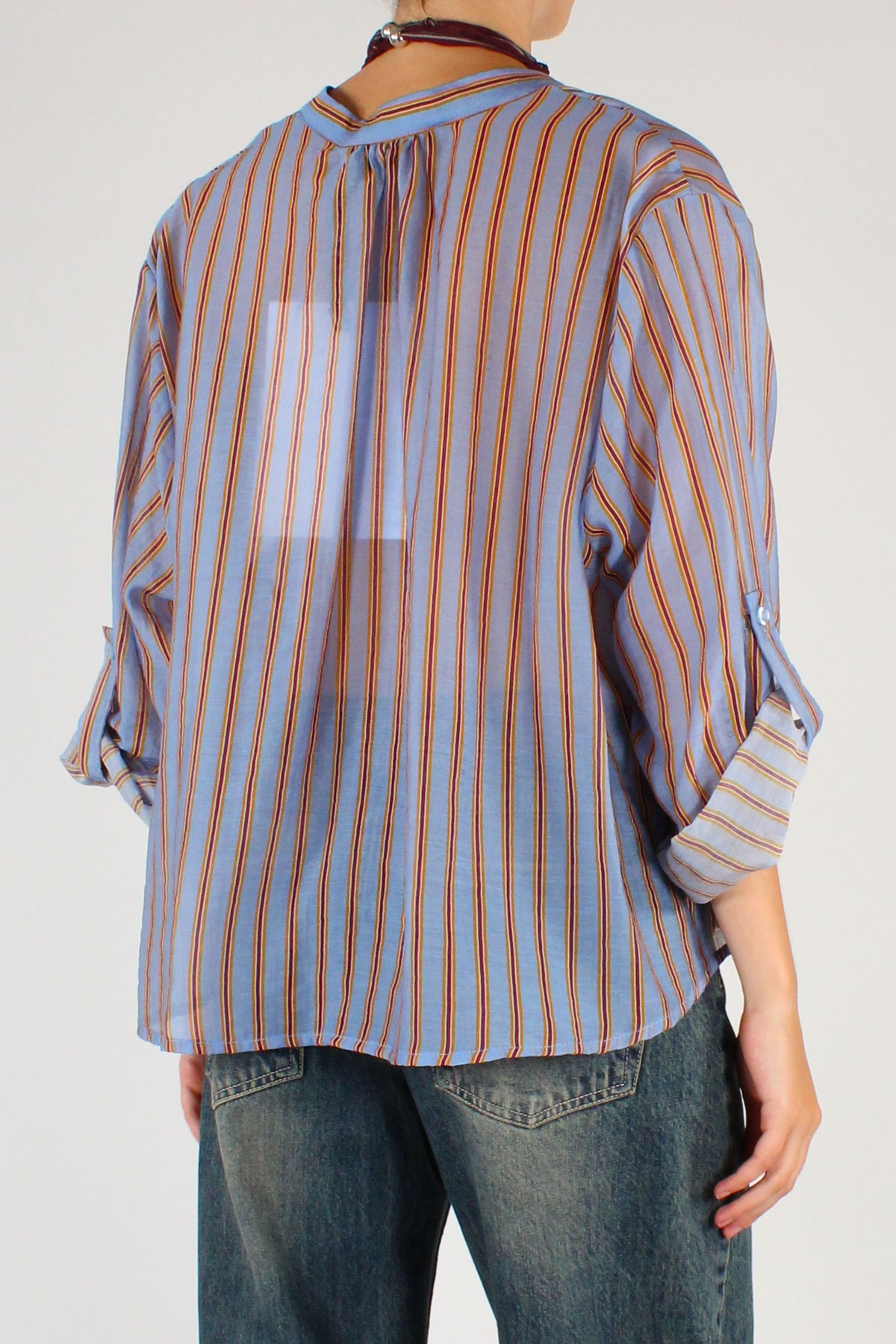 Camicia Coreana a Righe Sfondo Celeste
