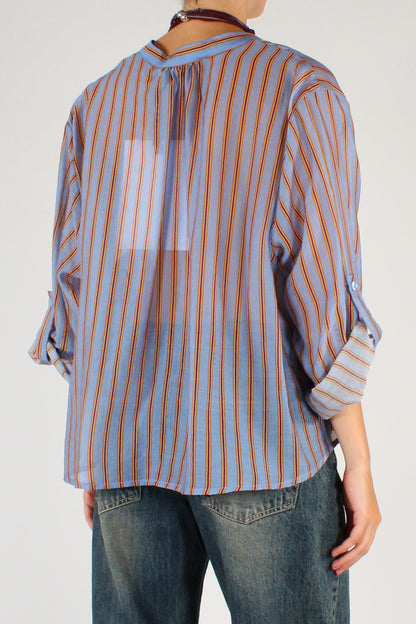 Camicia Coreana a Righe Sfondo Celeste