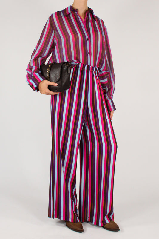 Camicia a Righe Multicolore Fucsia