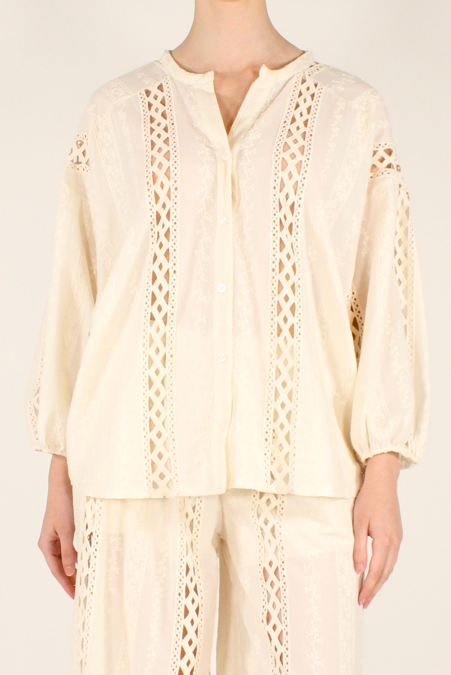 Camicia Over Ricamata Inserti in Sangallo
