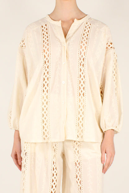 Camicia Over Ricamata Inserti in Sangallo
