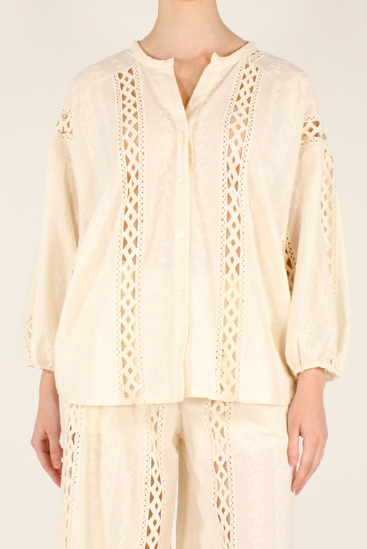 Camicia Over Ricamata Inserti in Sangallo