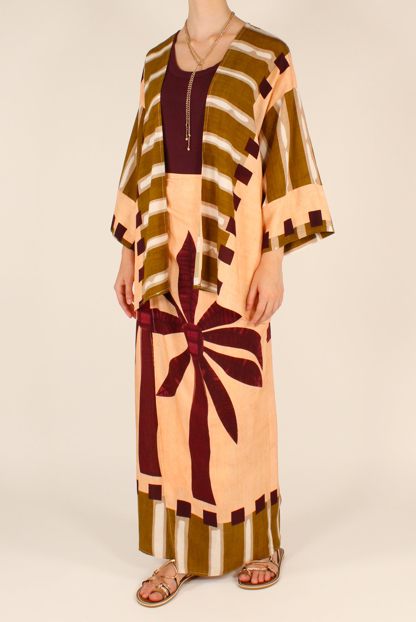 Camicia Kimono Stampa Palme Sfondo Rosa