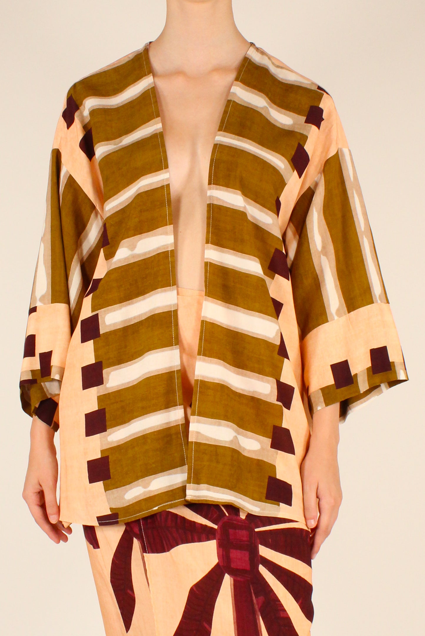 Camicia Kimono Stampa Palme Sfondo Rosa