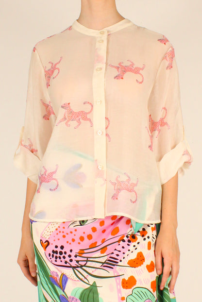 Camicia Stampa Leopardi Rosa