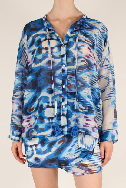Camicia Mussola di Lyocell Stampa Astratta