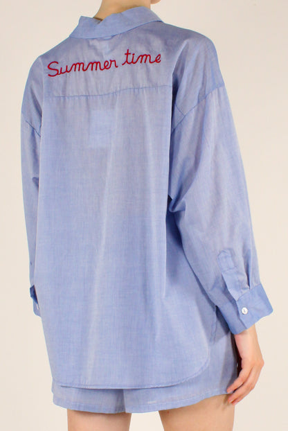 Camicia in Mussola di Cotone Ricamo "Summer Time"