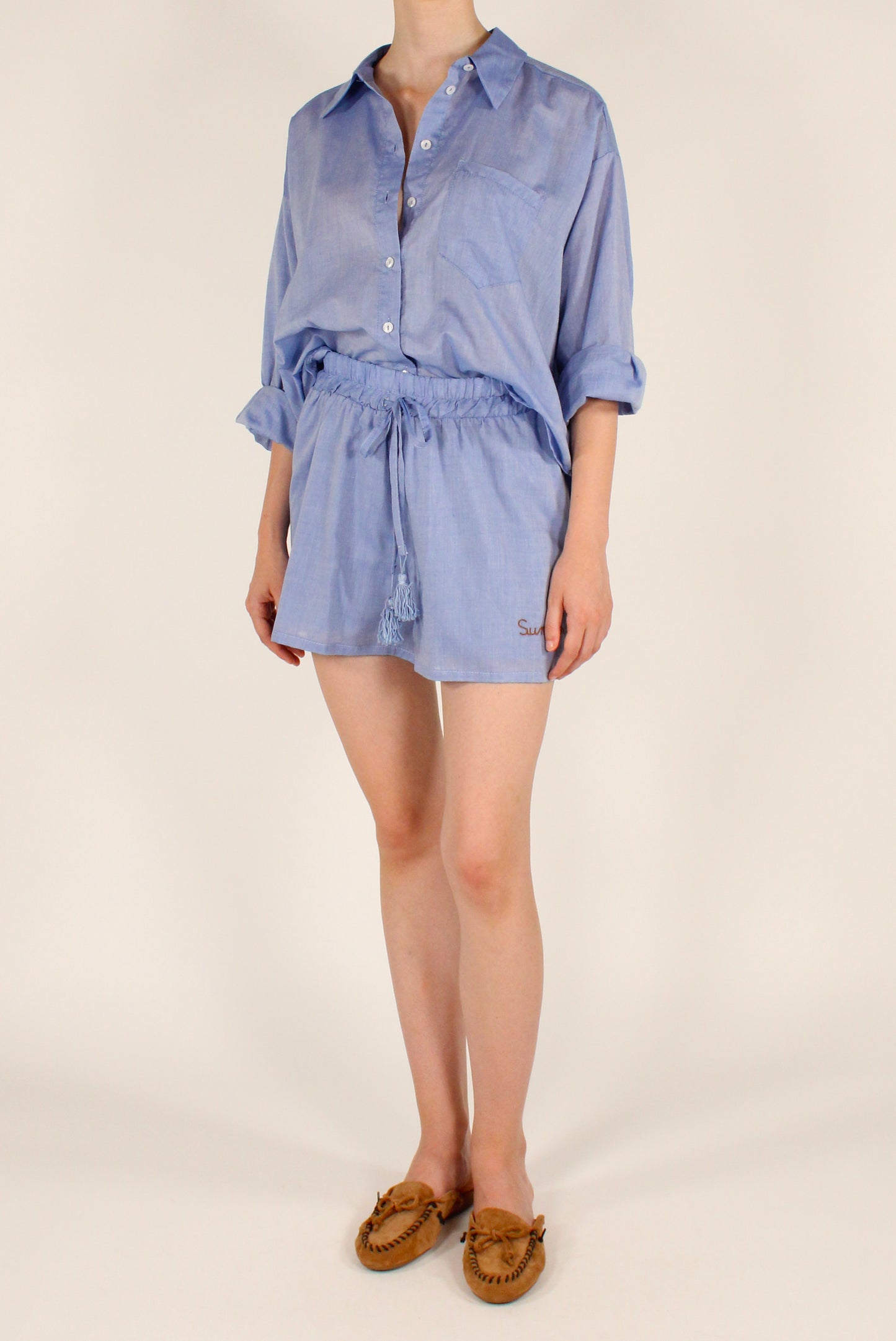 Shorts in Mussola di Cotone Ricamo "Summer Time"