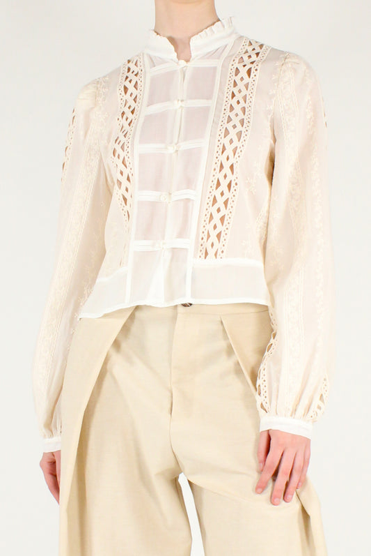 Camicia Corta Ricamata con Alamari