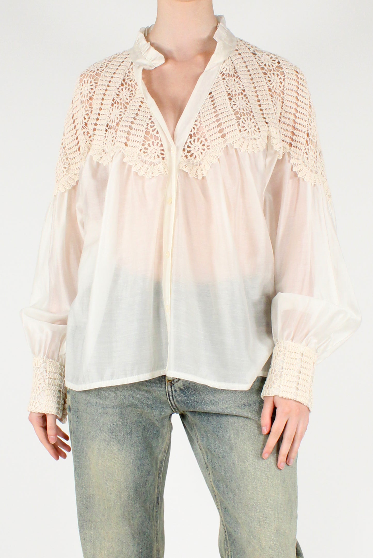 Oversized Muslin Shirt with Lace on the Shoulders