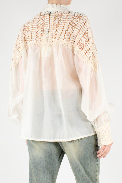 Oversized Muslin Shirt with Lace on the Shoulders
