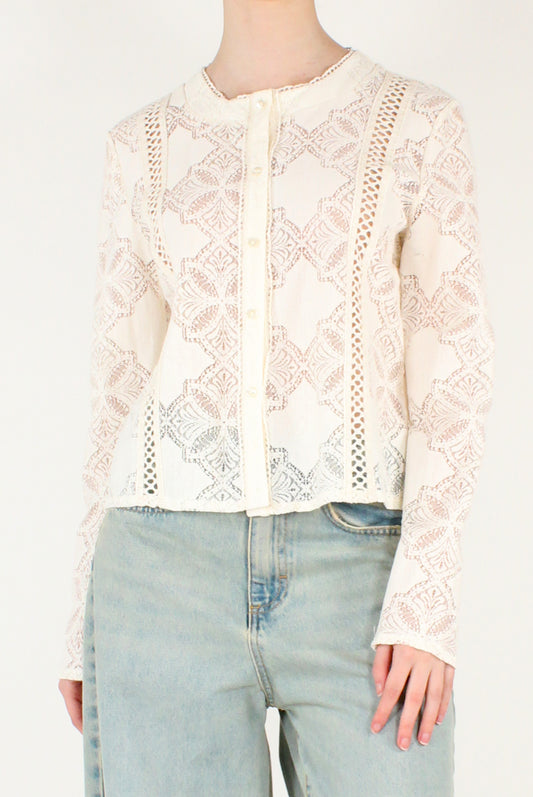 Camicia Corta Ricamata in Pizzo