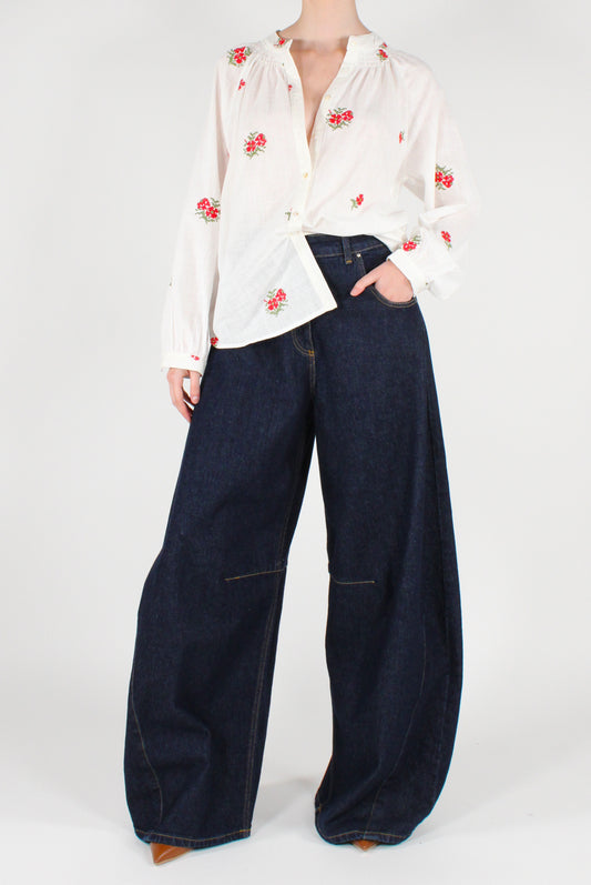 Camicia Ricamo Floreale a Punto Croce