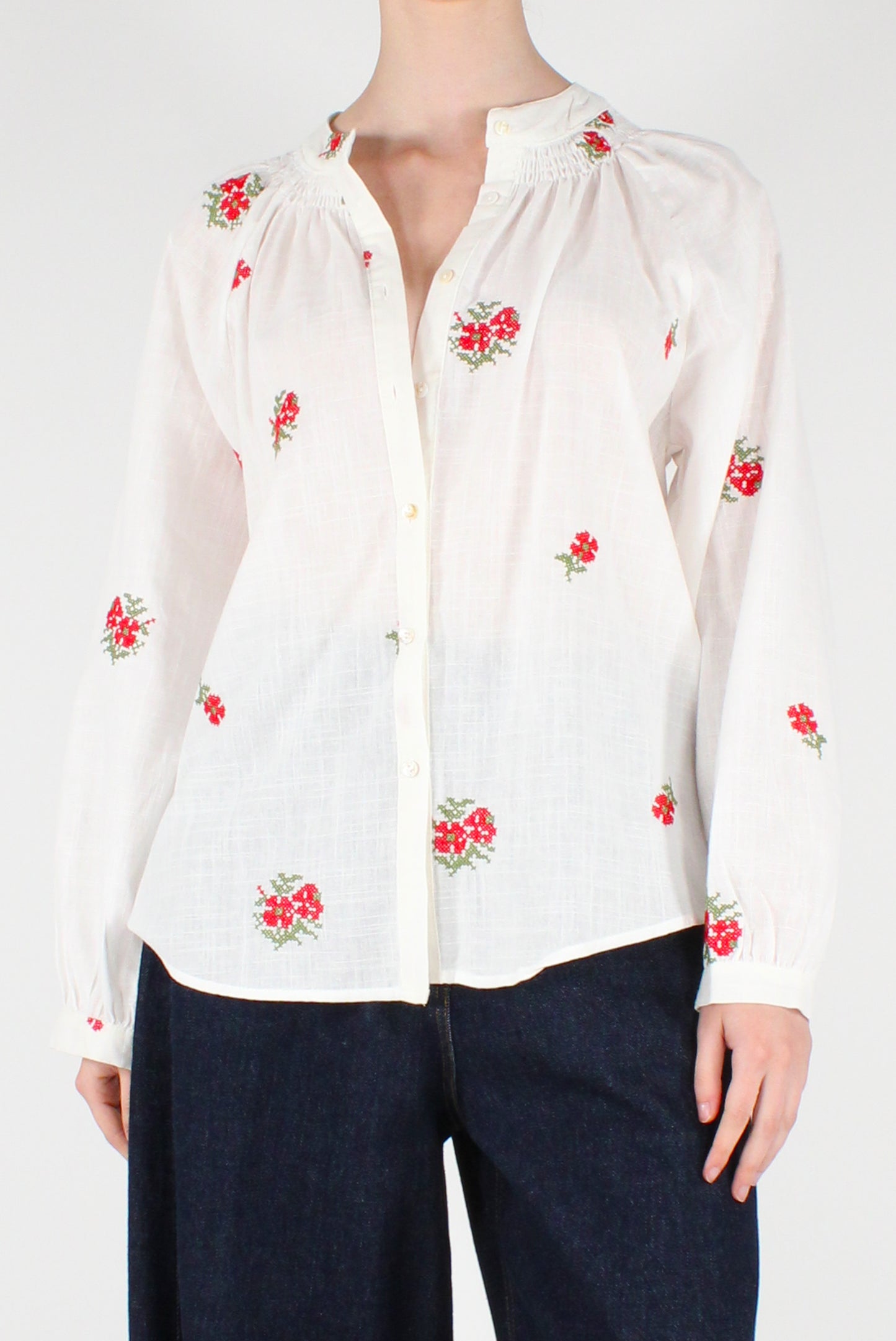 Camicia Ricamo Floreale a Punto Croce