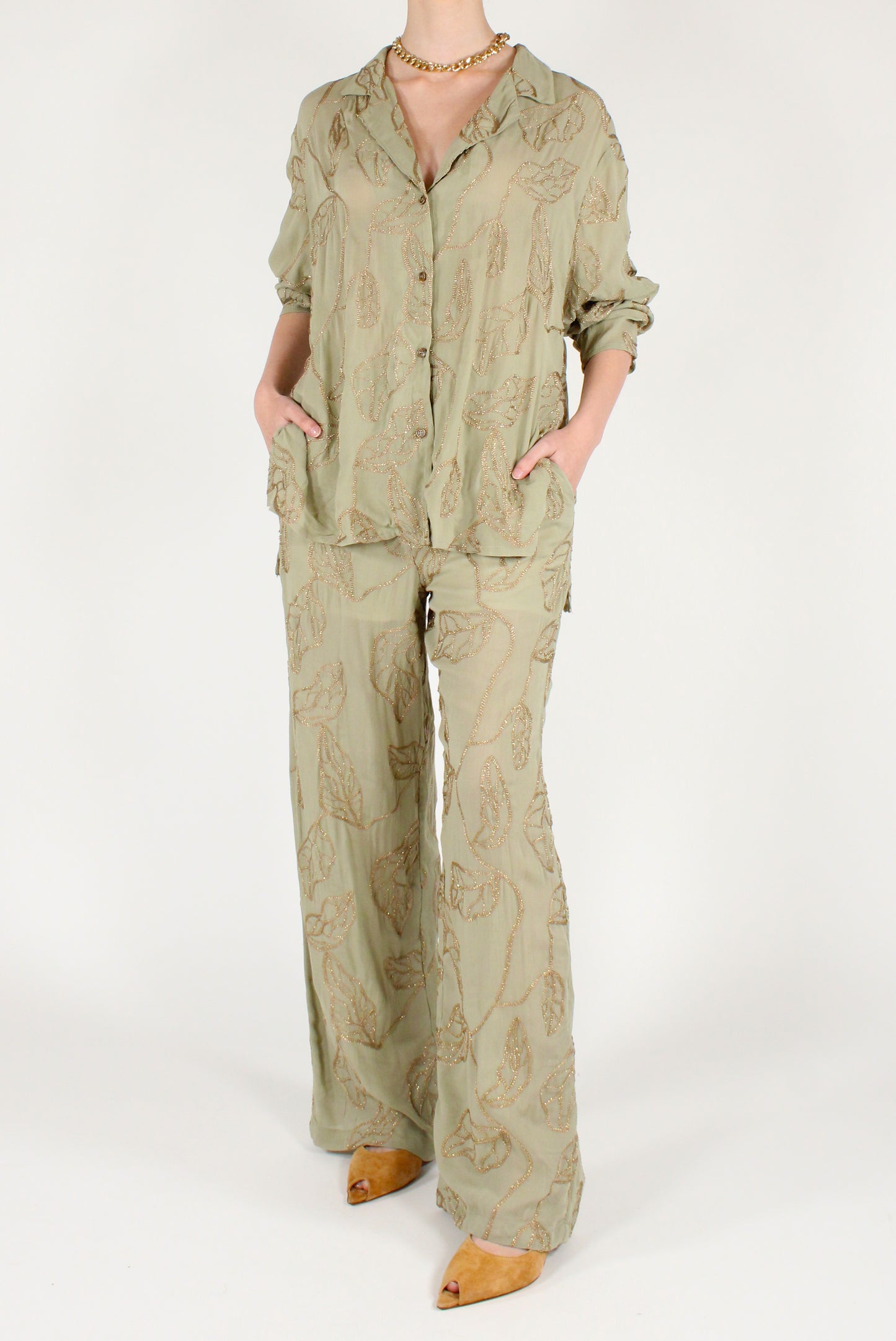 All-Over Golden Embroidery Shirt