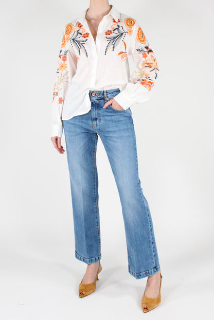 Camicia in Cotone Ricami Floreali