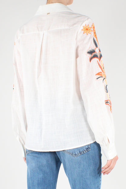 Camicia in Cotone Ricami Floreali