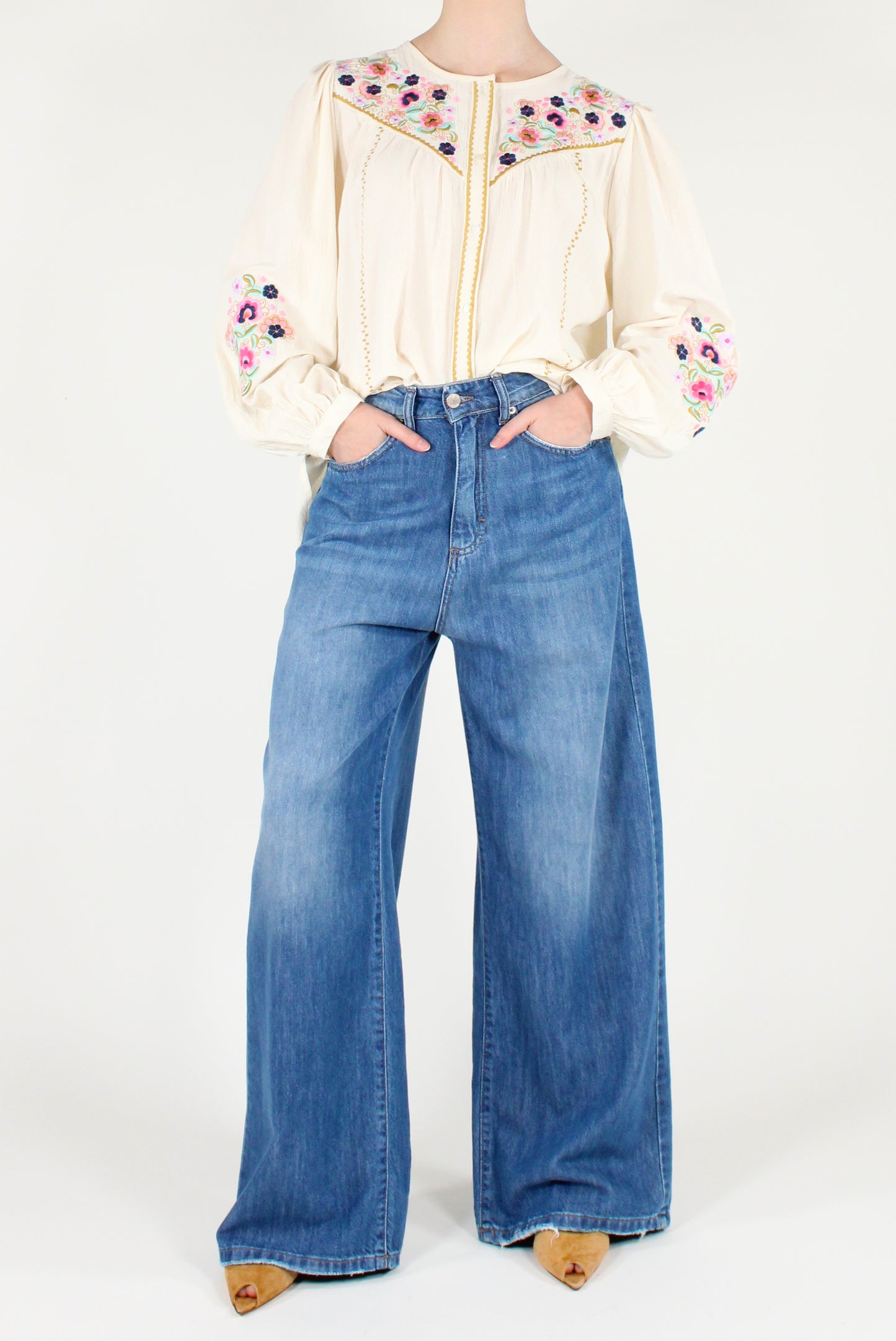 Cotton Shirt with Floral Embroidery