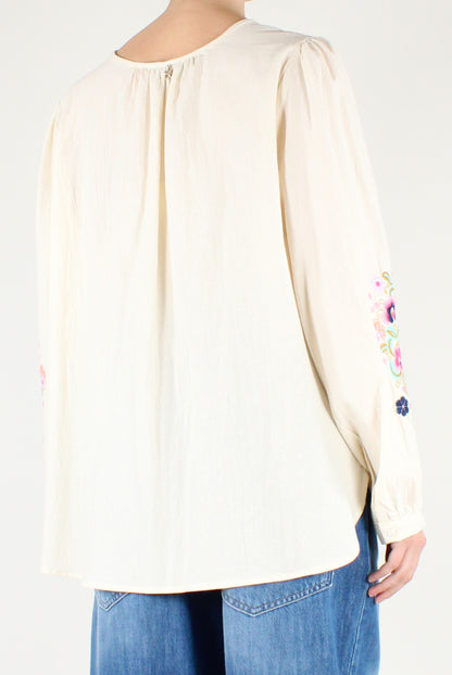 Cotton Shirt with Floral Embroidery