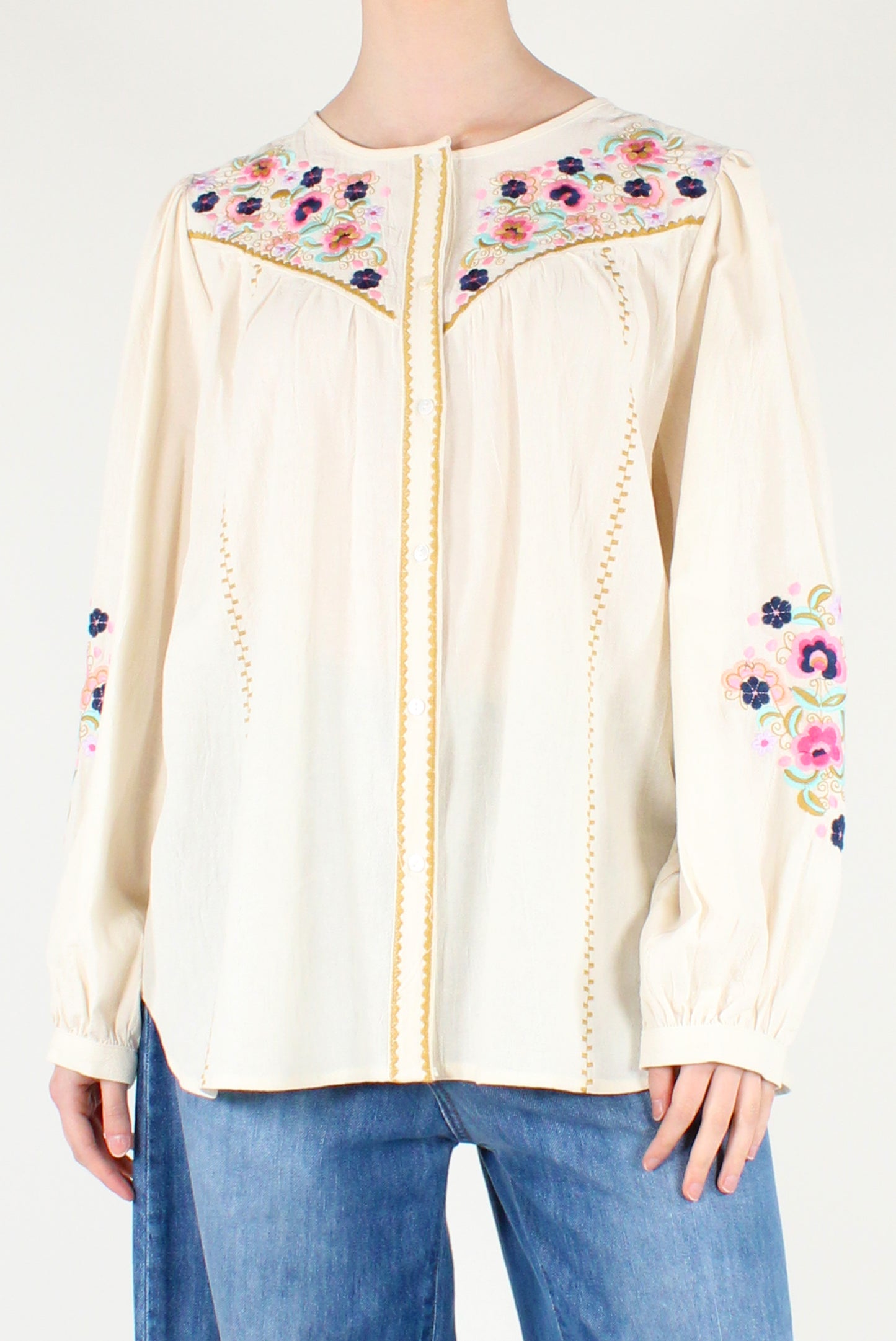 Cotton Shirt with Floral Embroidery