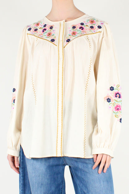 Cotton Shirt with Floral Embroidery