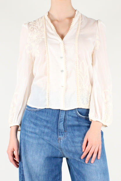 Camicia in Mussola Cotone e Seta con Ricami