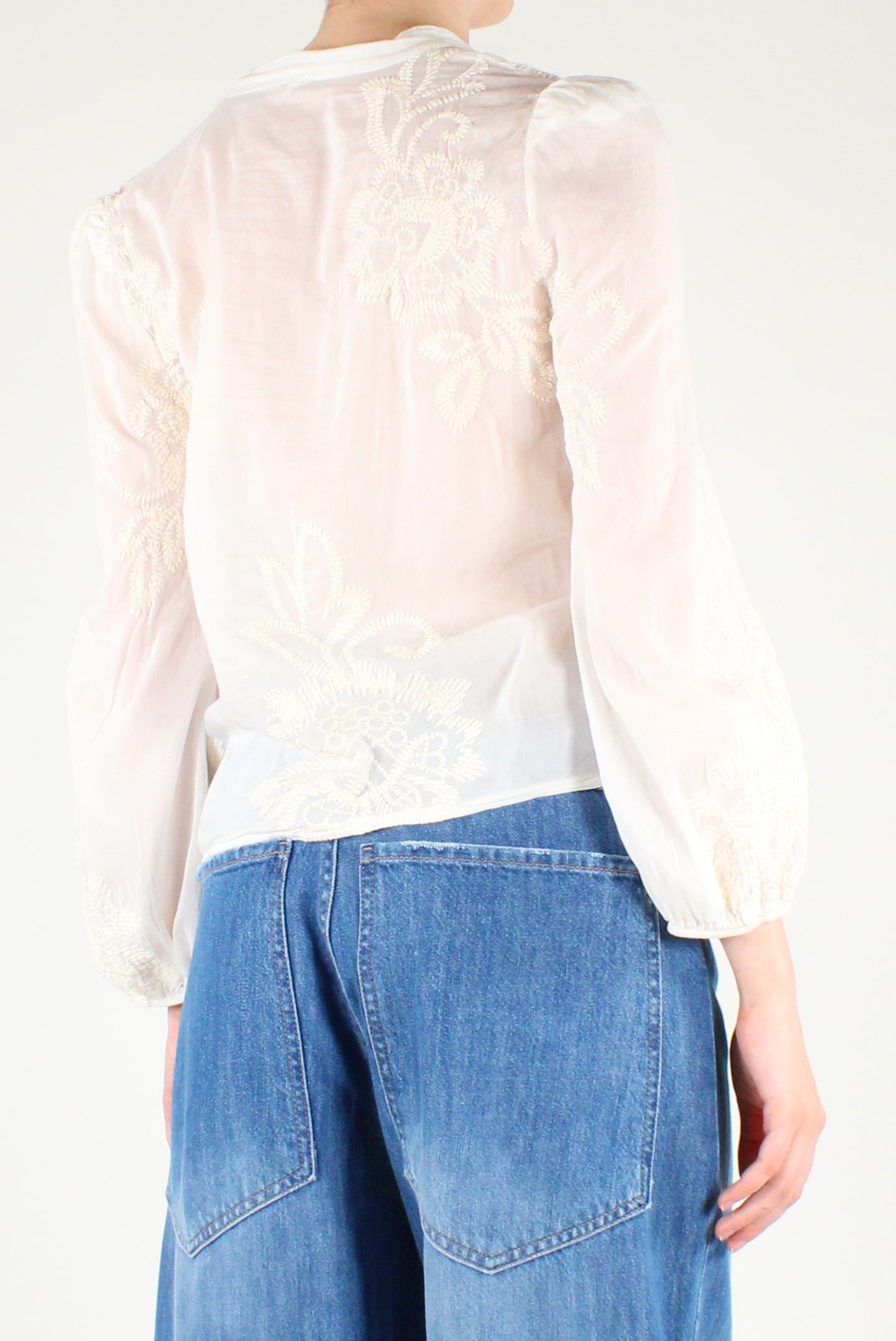 Camicia in Mussola Cotone e Seta con Ricami