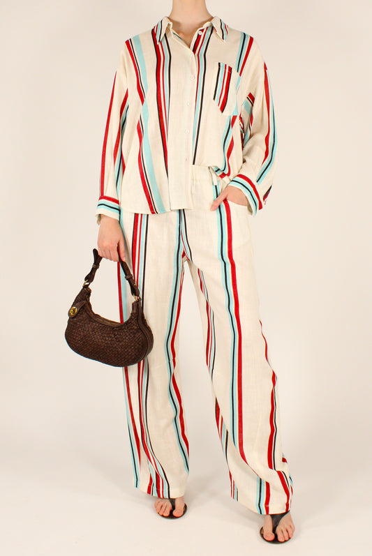 Striped Viscose and Linen Trousers