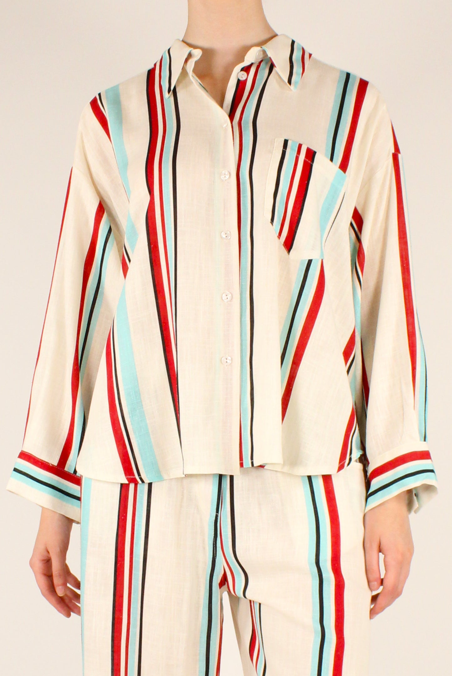 Camicia Rigata in Viscosa e Lino