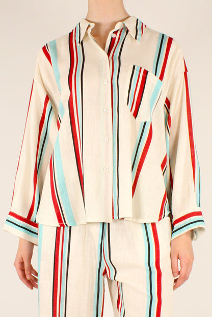 Camicia Rigata in Viscosa e Lino