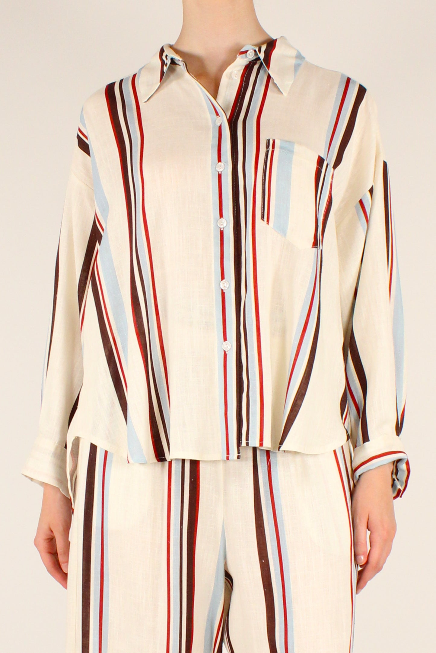 Camicia Rigata in Viscosa e Lino