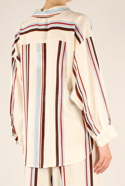 Camicia Rigata in Viscosa e Lino
