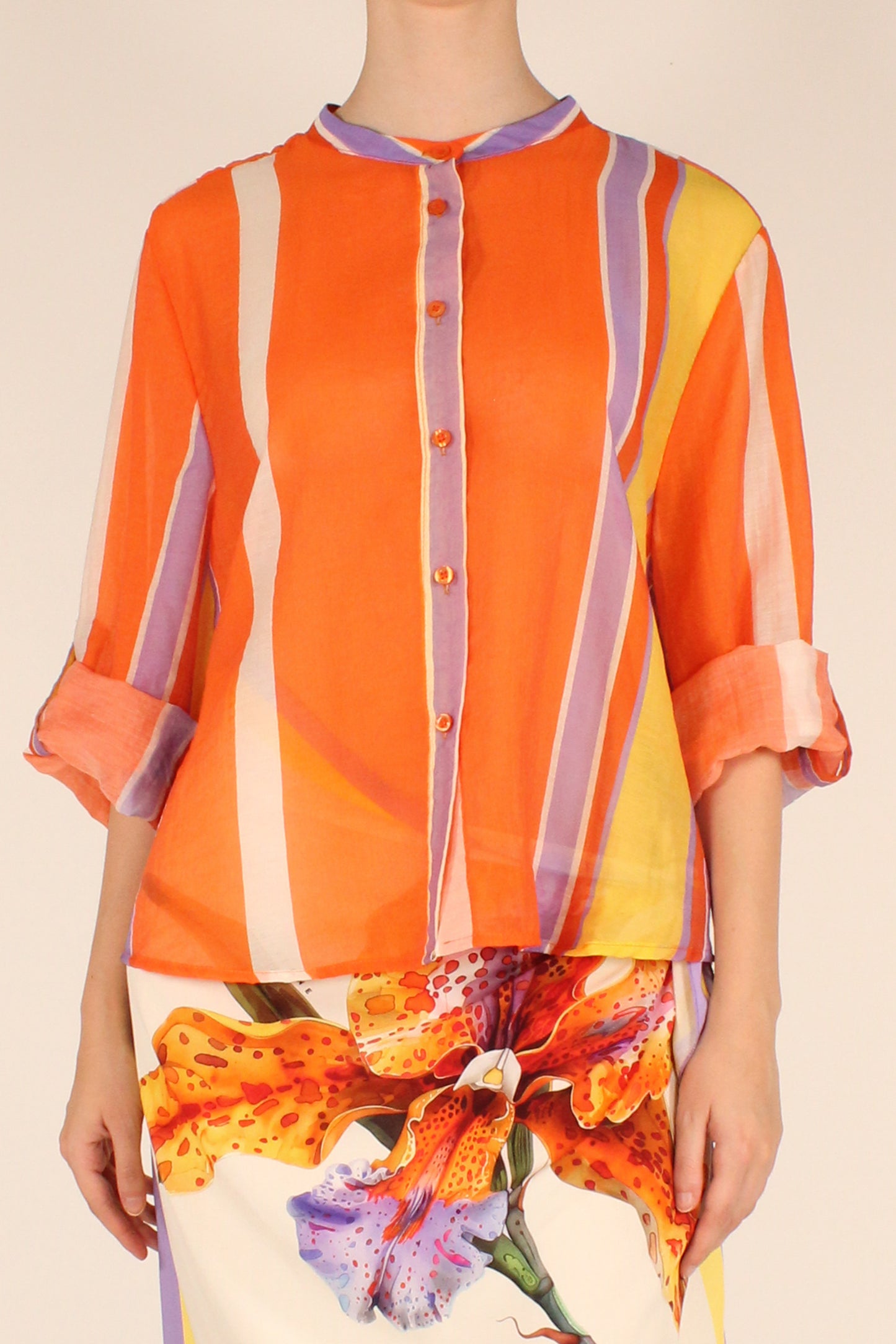 Camicia a Righe Multicolore Arancio