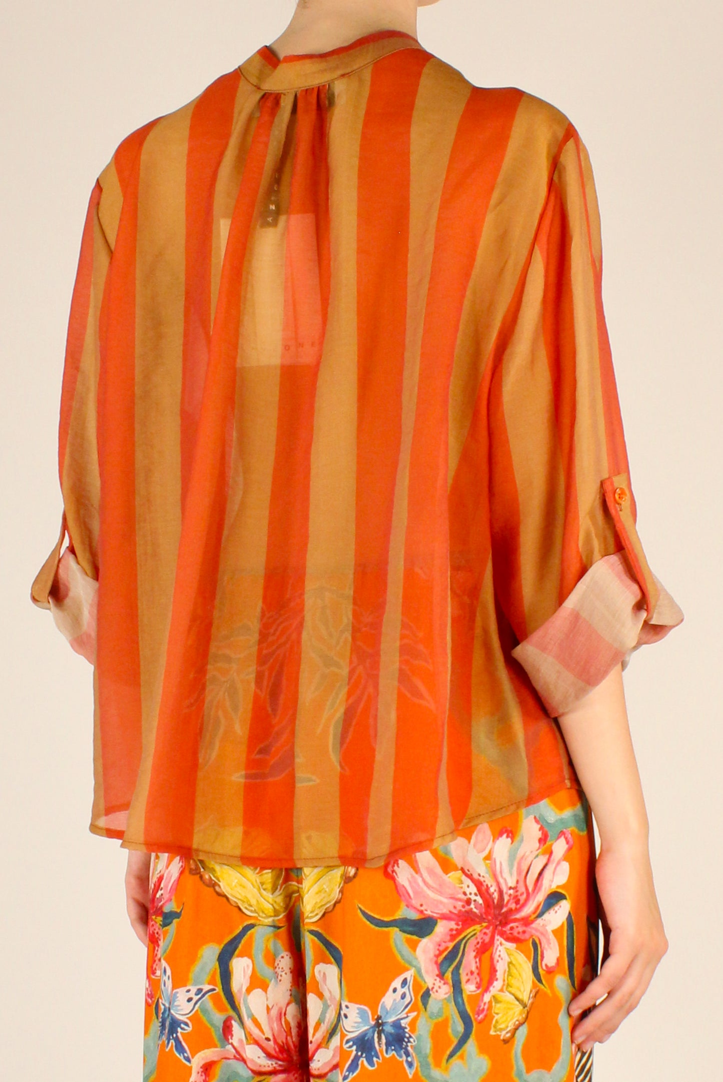 Camicia Stampa a Righe Arancio/Senape