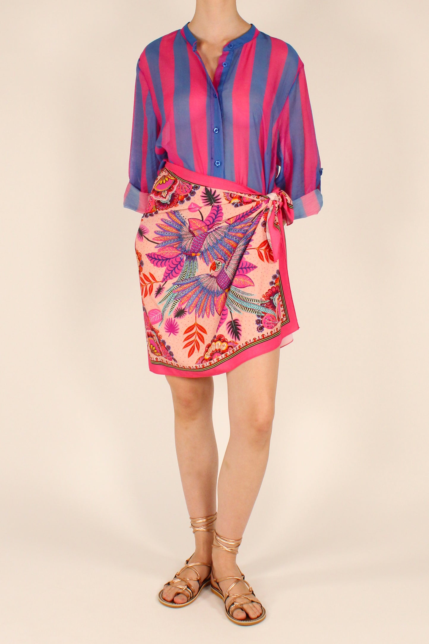 Camicia Stampa a Righe Azzurro/Fucsia