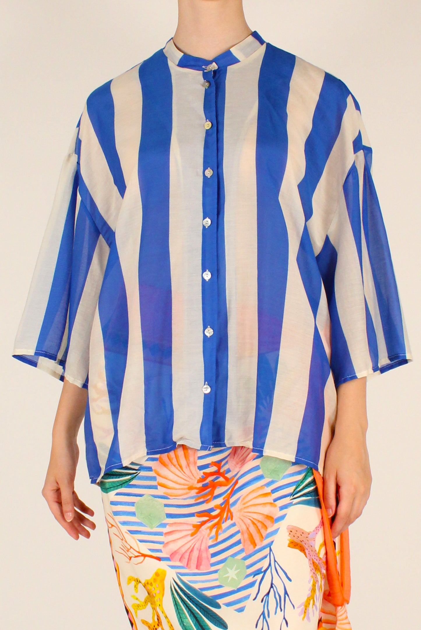 Camicia Over a Righe Bianco Blu