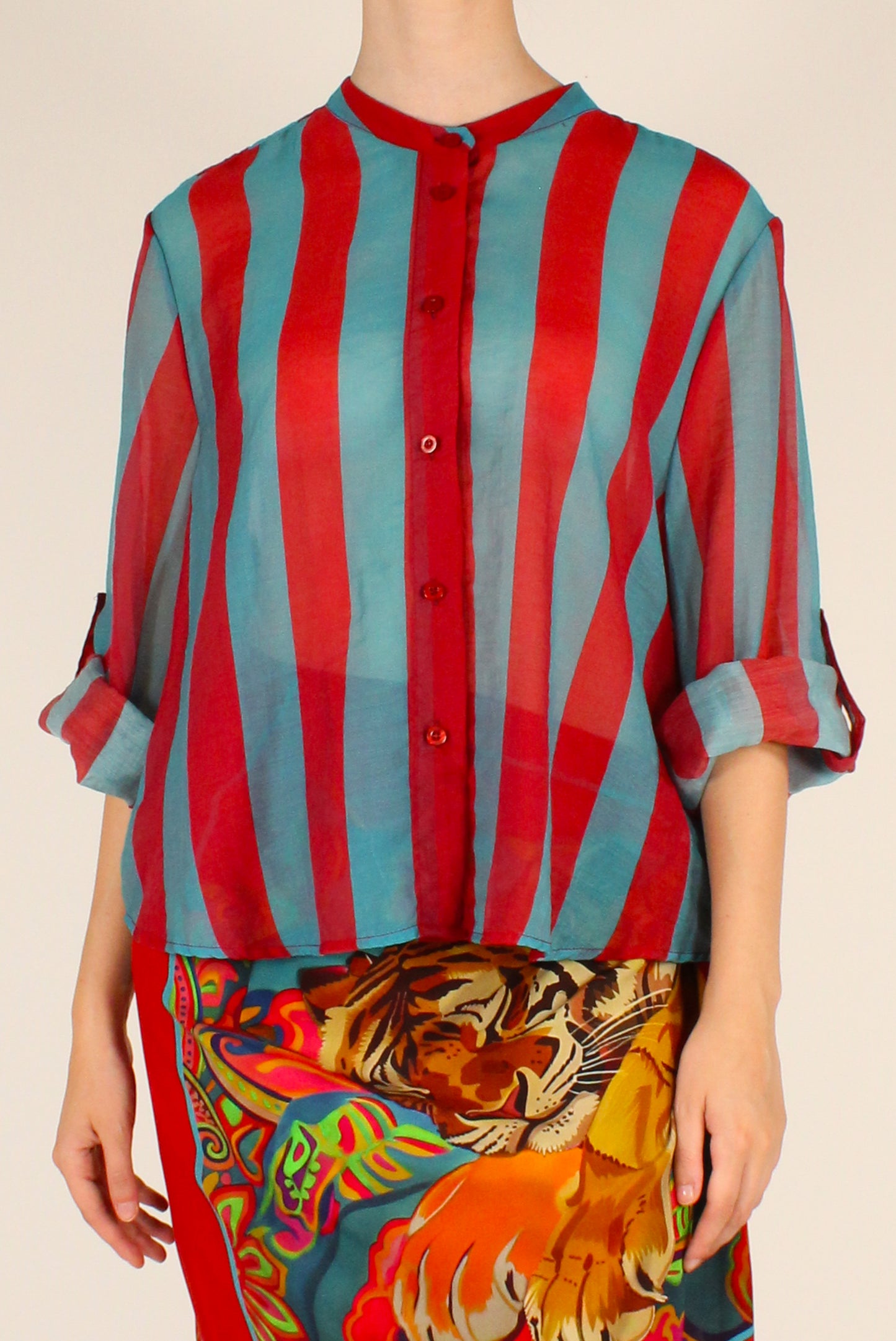 Camicia Stampa a Righe Bordeaux/Ottanio